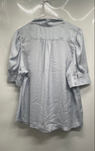 Load image into Gallery viewer, DKNY Womens Light Blue Space Dye Short Puff Sleeve Button Front Blouse Top Sz L