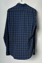 Load image into Gallery viewer, Express Mens Black Blue Plaid Stretch Extra Slim Fit Long Sleeve Dress Shirt M