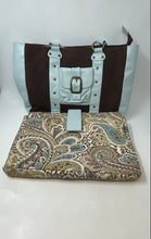 Load image into Gallery viewer, Frances & Grace Womens Brown Light Blue Double Handle Shoulder Bag