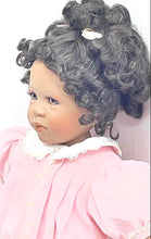 Load image into Gallery viewer, Pink Dress Curly Black Hair Brown Eyes Collectible Porcelain Fashion Doll