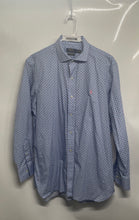 Load image into Gallery viewer, Polo Ralph Lauren Mens Blue White Geometric Cotton Stretch Dress Shirt Size 16