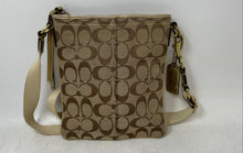 Load image into Gallery viewer, Coach Womens Beige Brown Signature Print Charm Adjustable Strap Crossbody Bag