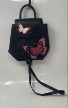 Load image into Gallery viewer, DKNY Womens Black Leather Butterfly Applique Adjustable Strap Backpack