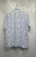 Load image into Gallery viewer, Express Mens Blue Tropical Leaf Print Short Sleeve Fishing Button-Up Shirt Sz L