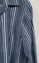 Load image into Gallery viewer, Michael Kors Mens Blue Striped Collared Long Sleeves Button-Up Shirt Size L