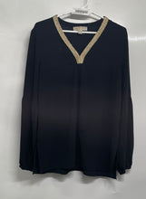 Load image into Gallery viewer, Michael Kors Womens Black Gold Embellished V-Neck Long Sleeve Blouse Top Size M