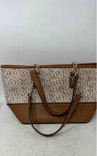Load image into Gallery viewer, Calvin Klein Womens Brown Beige Signature Print Leather Double Handle Tote Bag