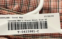 Load image into Gallery viewer, Lacoste Mens Multicolor Plaid Collared Short Sleeve Button-Up Shirt Size 42