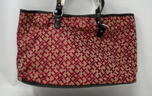 Load image into Gallery viewer, Tommy Hilfiger Womens Red Brown Signature Print Double Handle Lined Tote Bag