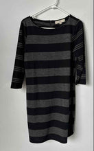 Load image into Gallery viewer, Loft Ann Taylor Womens Gray Black Striped Print Long Sleeve Sheath Dress Size SP