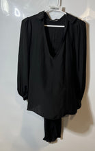 Load image into Gallery viewer, Zara Womens Black Long Sleeve Collared V-Neck Bac Tie Detail Blouse Top Size M