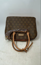 Load image into Gallery viewer, Adrienne Vittadini Womens Brown Signature Print Leather Zip Top Satchel Handbag