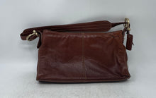 Load image into Gallery viewer, Liz Claiborne Womens Brown Leather Logo Charm Inner Zipped Pockets Shoulder Bag