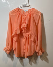 Load image into Gallery viewer, Chico's Womens Orange Georgette Sheer Balloon Sleeve Ruffle Blouse Top Size 2