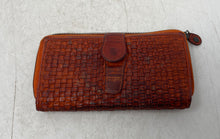 Load image into Gallery viewer, Ashwood Womens Orange Leather Woven Multiple Credit Card Slots Zip-Around Wallet