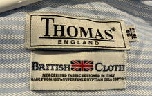 Load image into Gallery viewer, Thomas England Mens White Blue Striped Long Sleeve Dress Shirt Size 15.5/39