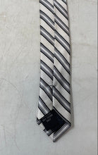 Load image into Gallery viewer, Pierre Cardin Mens White Gray Striped Keeper Loop Adjustable Designer Tie