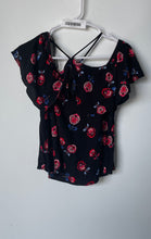 Load image into Gallery viewer, Express Womens Black Floral Print Short Sleeve Halter Neck Blouse Top Size XS