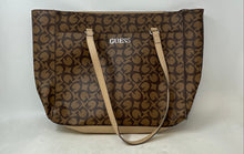 Load image into Gallery viewer, Guess Womens Brown Monogram Inner Pockets Double Handle Zipper Tote Bag