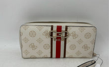 Load image into Gallery viewer, Guess Womens Beige Red Brown Logo Print Faux Leather Zip-Around Wallet