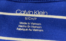 Load image into Gallery viewer, Calvin Klein Womens Blue White Striped Cap Sleeve Henley Neck T-Shirt Size Small