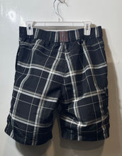 Load image into Gallery viewer, Express Mens Black Plaid Elastic Waist Drawstring Swim Board Shorts Size S