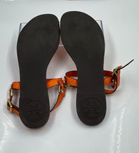 Load image into Gallery viewer, Authentic Tory Burch Womens Orange Leather T-Strap Flat Thong Sandals Size 9M