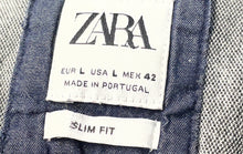 Load image into Gallery viewer, Zara Mens Gray Collared Slim Fit Short Sleeve Button-Up Shirt Size Large