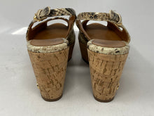 Load image into Gallery viewer, Authentic Tory Burch Womens Beige Snakeskin Wedge Slingback Heels Size 8M