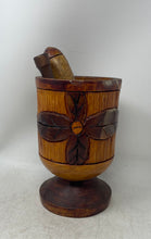 Load image into Gallery viewer, Vintage Brown Floral Hand-Carved Wood 3 Pcs Footed Mortar And Pestle Set