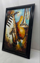 Load image into Gallery viewer, Signed And Framed Saxophone Trombone And Piano Musical Instrument Art Painting