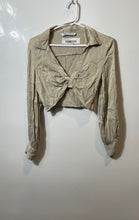 Load image into Gallery viewer, Zara Womens Beige Long Sleeve Collared Cropped Blouse Top Size XS