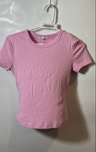 Load image into Gallery viewer, Zara Womens Pink Crew Neck Short Sleeve Fitted Pullover T-Shirt Size Small
