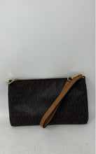 Load image into Gallery viewer, Michael Kors Womens Brown Monogram Leather Trim Double Zip Wristlet Wallet
