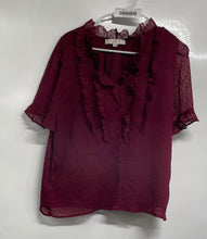 Load image into Gallery viewer, Loft Womens Red Polka Dot Pullover Short Sleeve V-Neck Ruffle Blouse Top Size L
