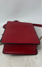 Load image into Gallery viewer, DKNY Womens Red Gold-Tone Leather Inner Divider Chain Strap Crossbody Purse