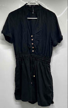 Load image into Gallery viewer, Zara Womens Black Cotton Short Sleeve Elastic Waist One-Piece Romper Size L