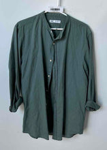 Load image into Gallery viewer, Zara Mens Green Roll Tab Sleeve Band Collar Button-Up Shirt Size Medium