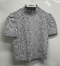 Load image into Gallery viewer, Zara Womens Black & White Leopard Print Mock Neck Short Sleeve Blouse Top Size S
