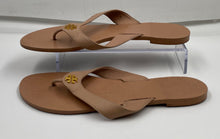 Load image into Gallery viewer, Authentic Tory Burch Womens Monroe Beige Monogram Thong Sandals Size 9 M Stained