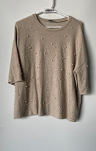 Load image into Gallery viewer, Zara Womens Beige Short Sleeve Round Neck Pearl Beaded Pullover Sweater Size S