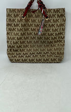 Load image into Gallery viewer, Michael Kors Womens Brown Red Monogram Leather Trim Buckle Jet Set Tote Bag