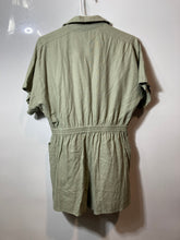 Load image into Gallery viewer, Zara Womens Green Short Sleeve Button Front One-Piece Romper Size Small