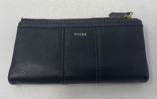 Load image into Gallery viewer, Fossil Womens Black Leather Credit Card Slots Zipper Bifold Wallet