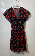 Load image into Gallery viewer, Zara Womens Black & Red Floral V-Neck Short Sleeve Tie Waist Mini Dress Size S