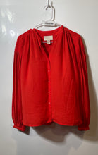 Load image into Gallery viewer, H&M Womens Red Long Balloon Sleeve Pleated Back Button Front Blouse Top Size 4