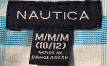 Load image into Gallery viewer, Nautica Boys Blue White Short Sleeve Button-Up Shirt Size Medium
