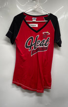 Load image into Gallery viewer, NBA Womens Red Black Short Raglan Sleeve Miami Heat Basketball T-Shirt Size L