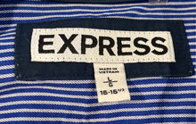 Load image into Gallery viewer, Express Mens Blue White Striped Long Sleeve Extra Slim Fit Dress Shirt Size L