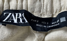 Load image into Gallery viewer, Zara Womens Beige Drawstring Elastic Waist Flat Front Paperbag Shorts Size S